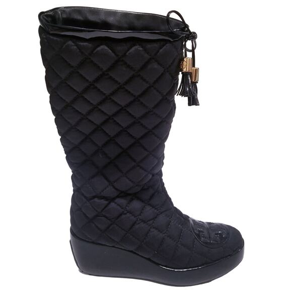 Tory Burch Gigi Black Quilted Tassels Boots - Picture 1 of 10